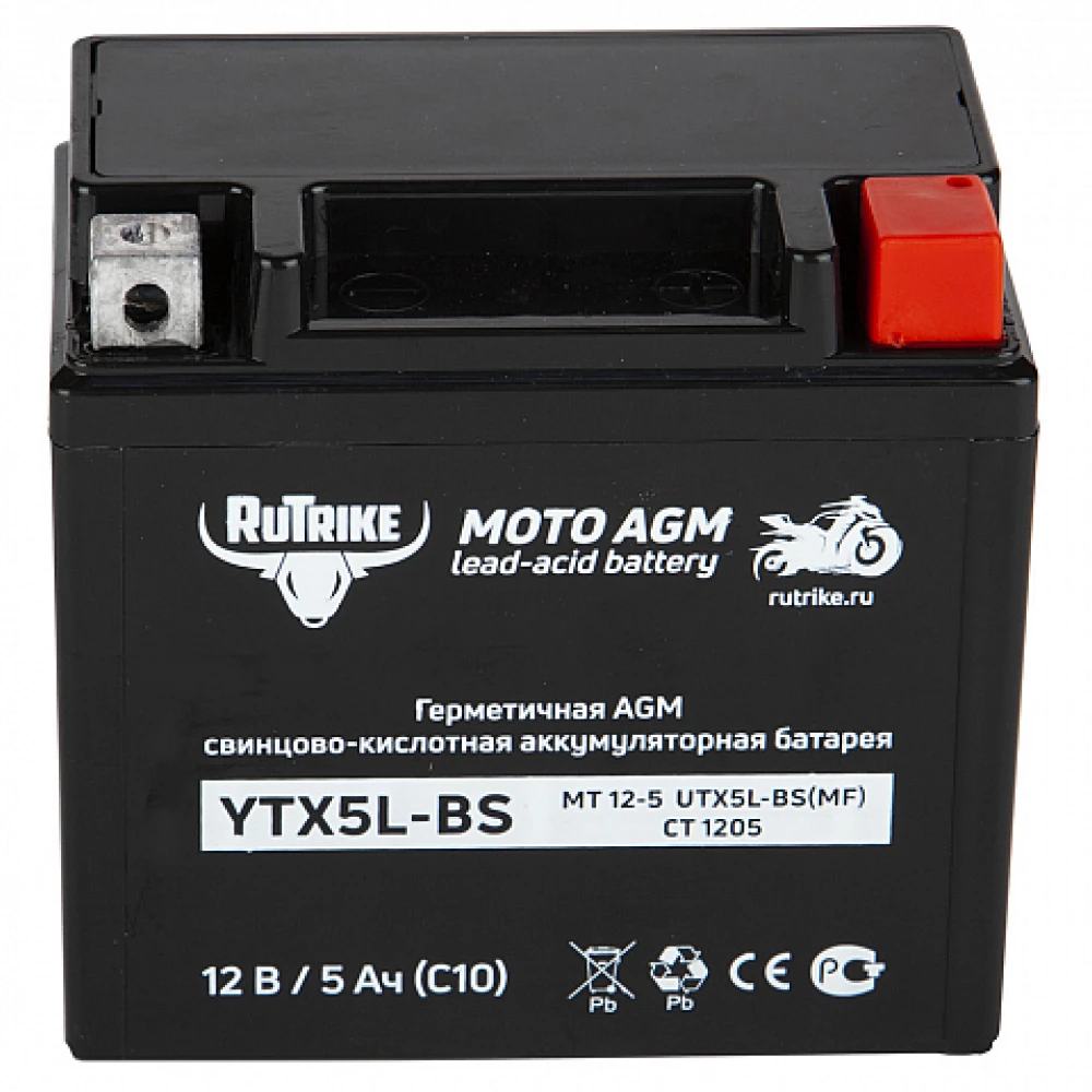 Тяговый стартерный аккумулятор Rutrike YTX5L-BS (12V/5Ah) (UTX5L-BS, CT 1205, MT 12-5) 1